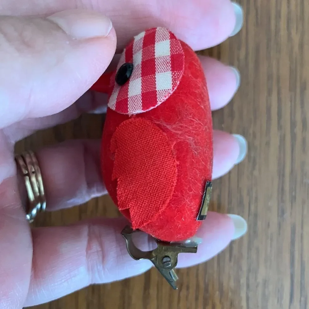 Vtg‎ Wolin Japan red velvet owl clip ornament